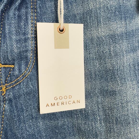 Good American Mid Rise Mom Jeans Sz 4 or 27 Casual Raw Hem Indiago 114 Cropped - Picture 4 of 11